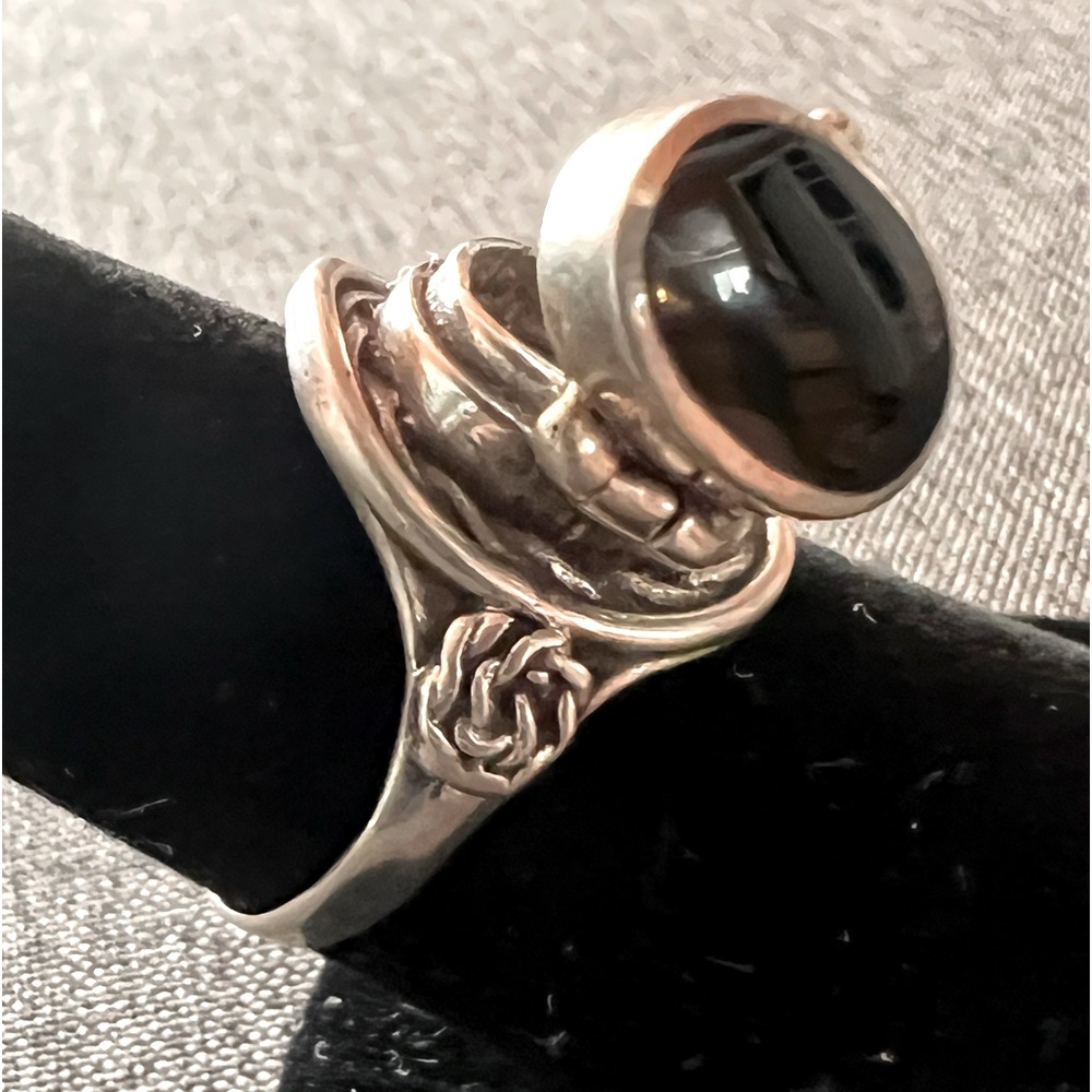 Vintage Sterling Silver Black Onyx Poison Ring Signed